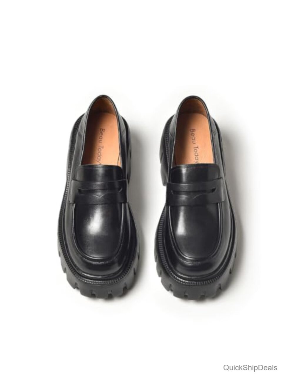 Full Grain Leather Chunky Loafers Women Platform Slip On Penny Shoes